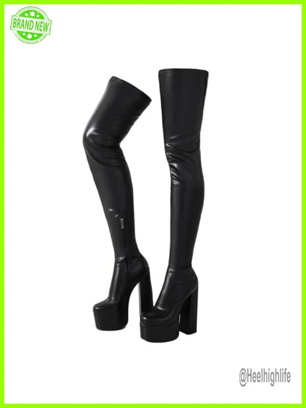 Over-the-knee Boots Thigh High Block Heel Faux Leather Zip Closure